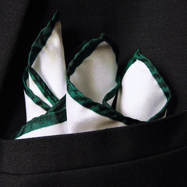 Pochette blanche - bordure vert émeraude