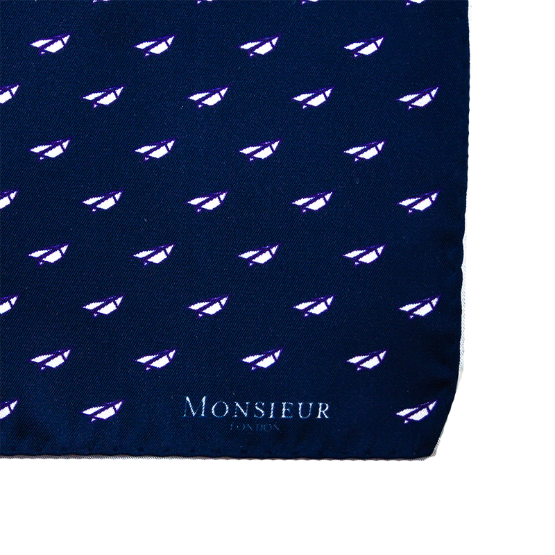 Pochette bleu marine - motifs avions en papier