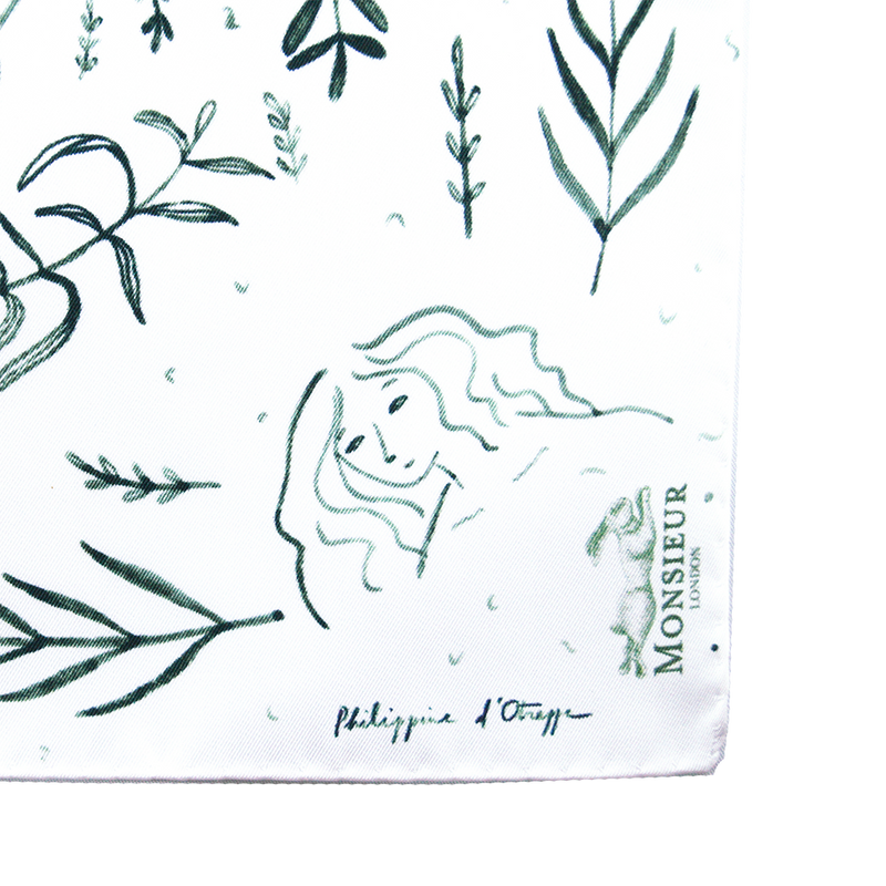 Pochette blanche - illustration végétaux verts par Philippine d'Otreppe